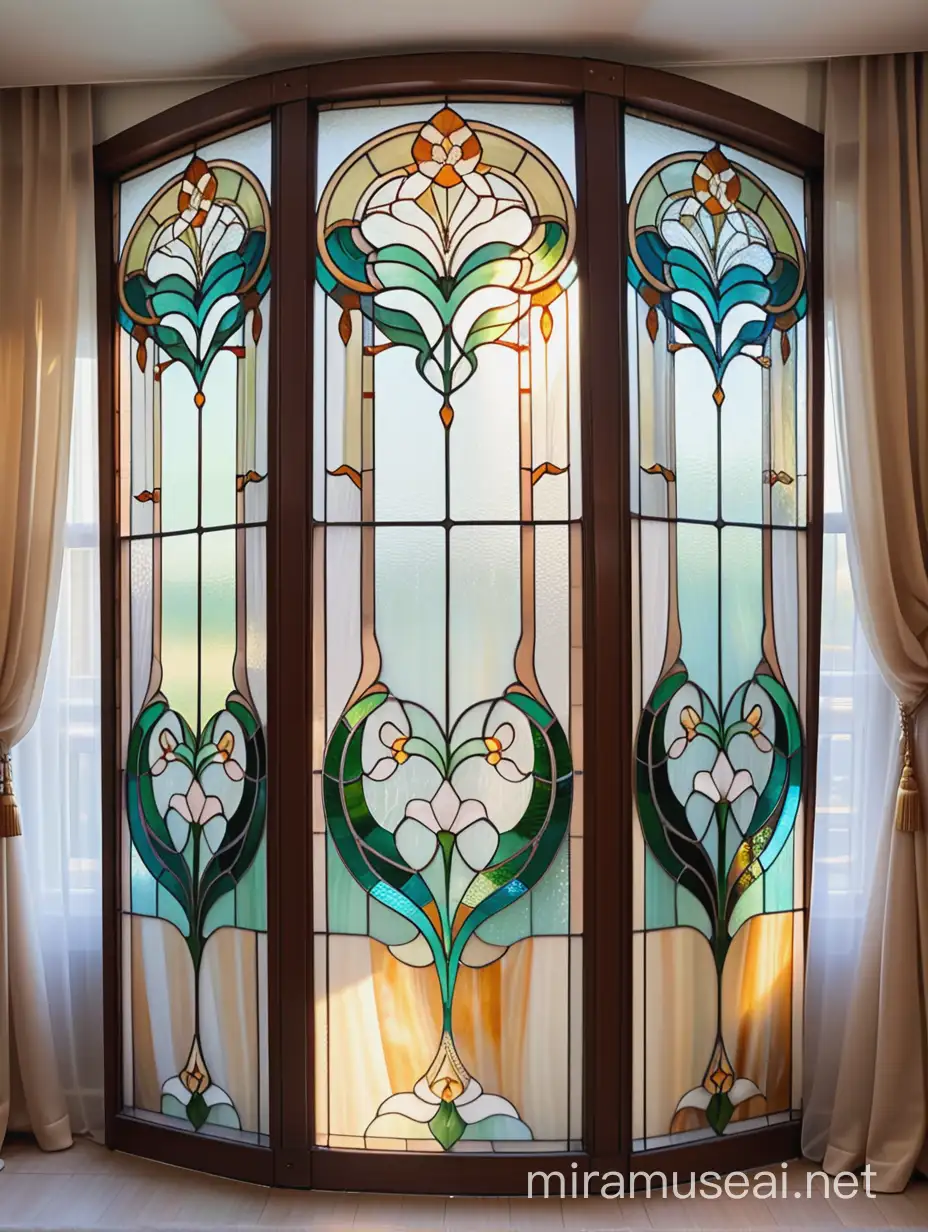 Elegant Floral Stained Glass Wall Art Nouveau Design