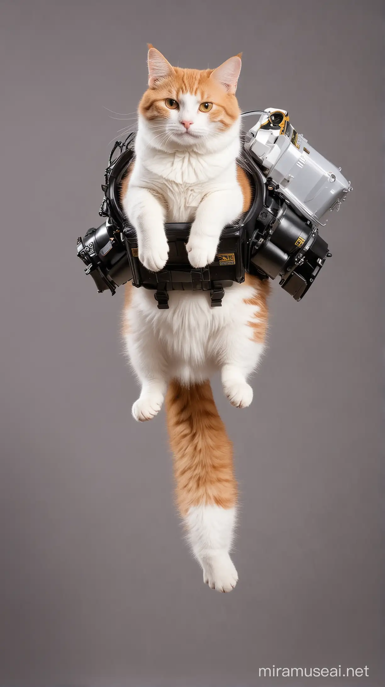 Feline Adventurer Soaring with Jetpack