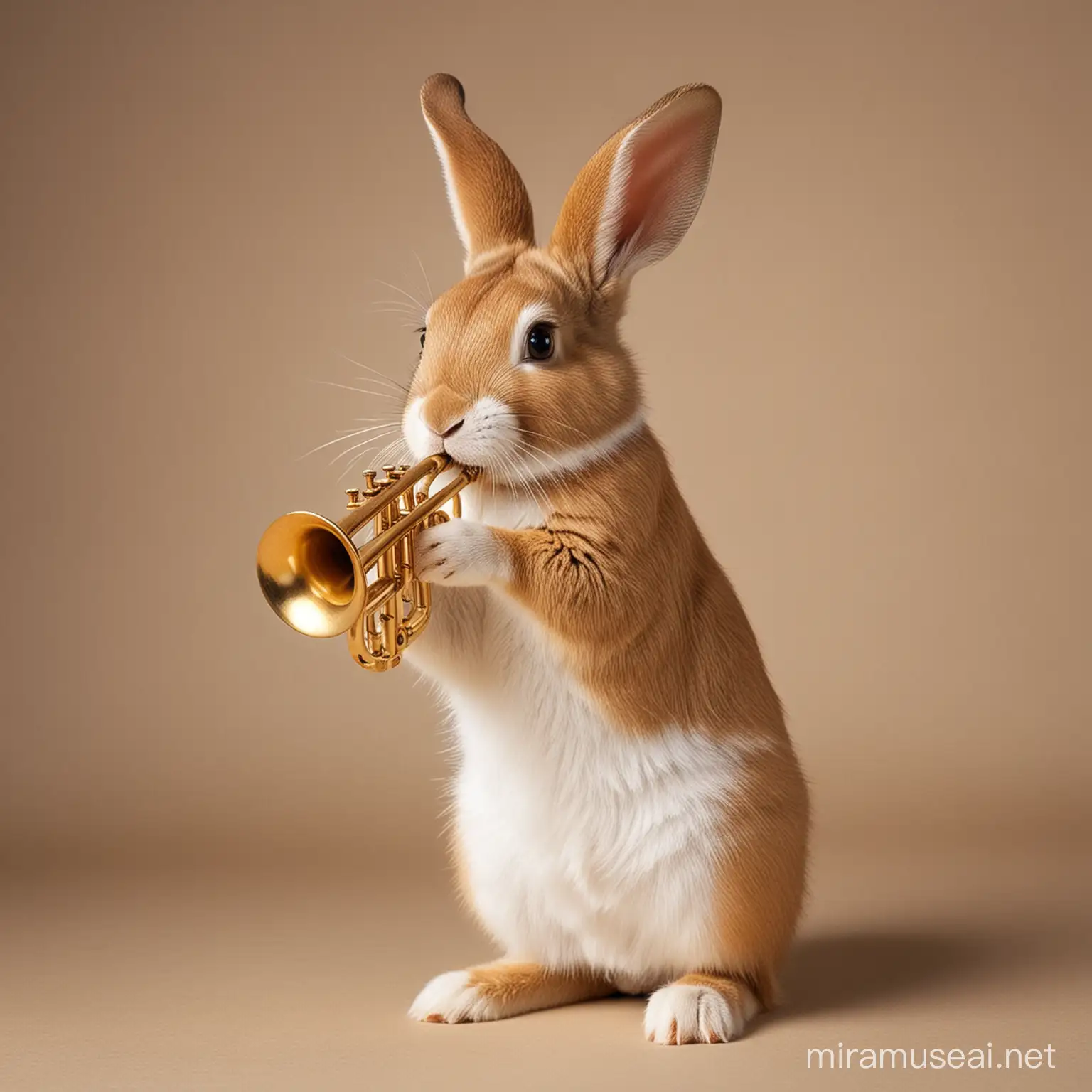 Rabbit Playing Trumpet Musical Bunny Serenades with a Brass Instrument