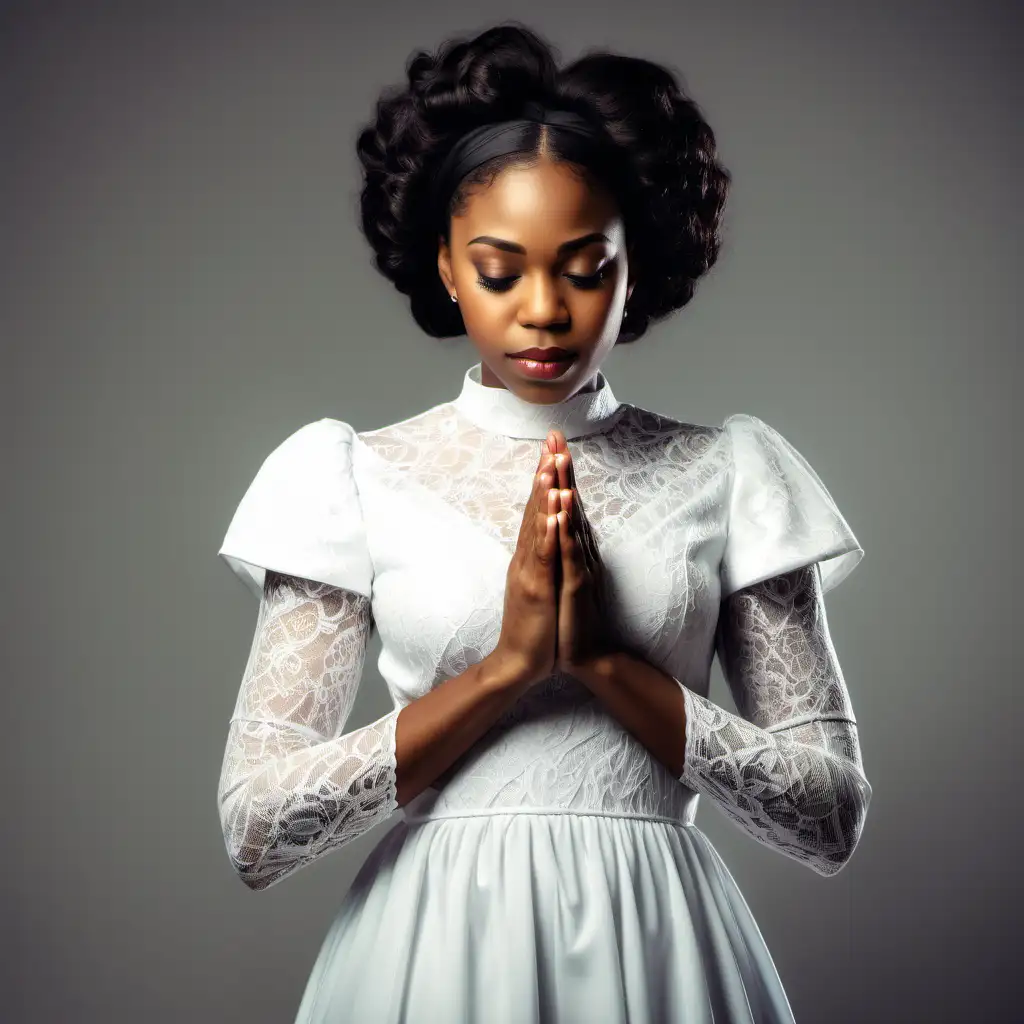 Elegant Vintage Dress Beautiful Black Woman in Prayer