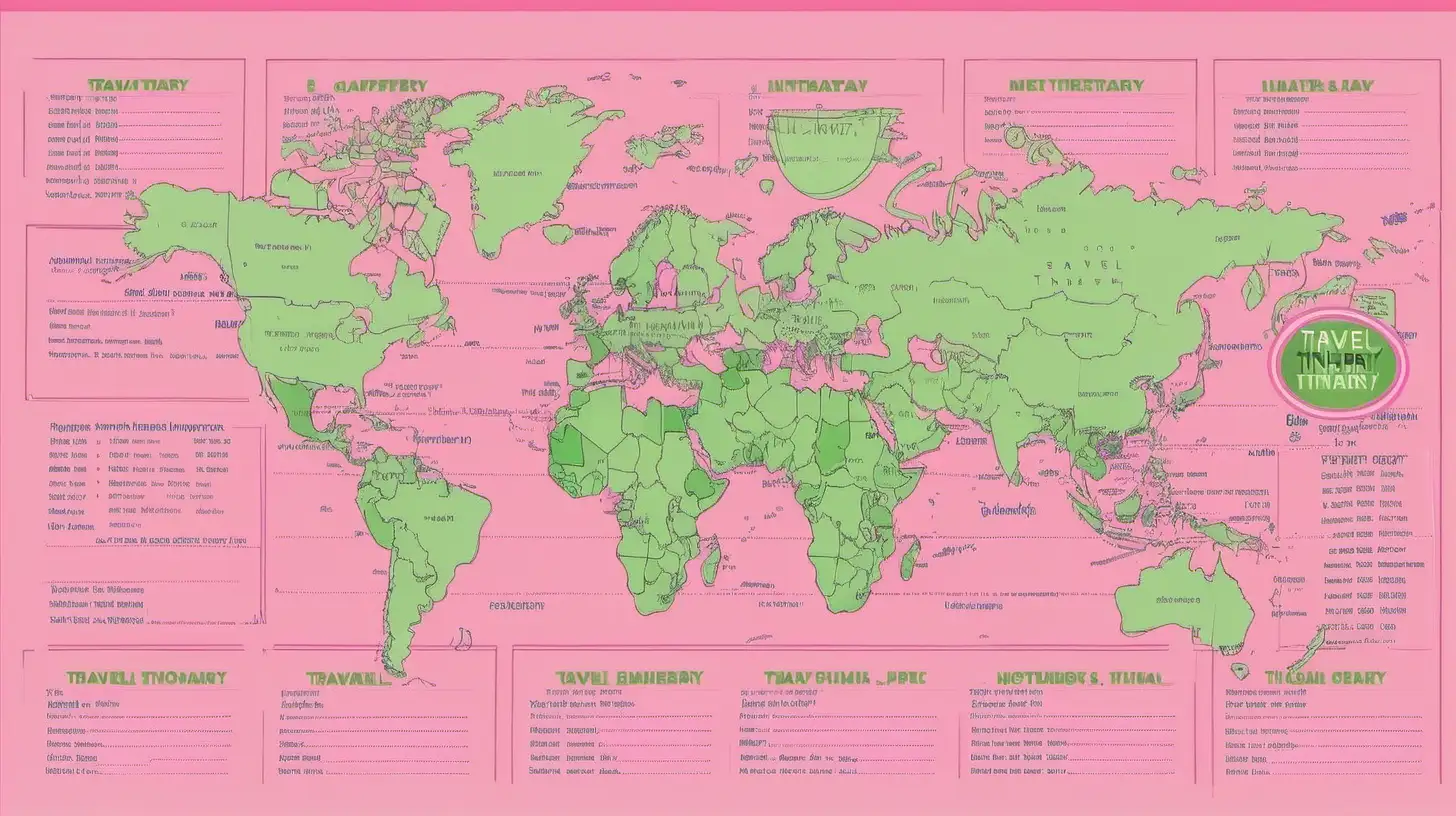 travel itinerary pink and green

