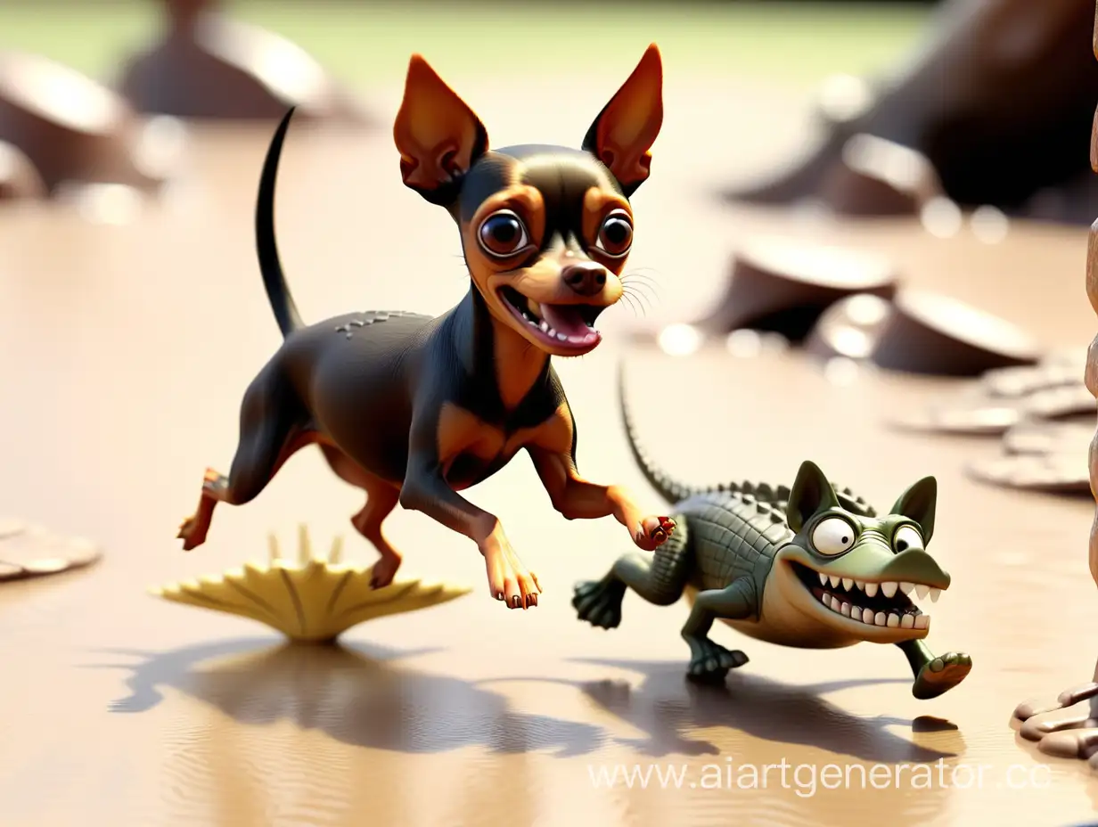 Brown-Toy-Terrier-Escapes-Crocodile-Pursuit