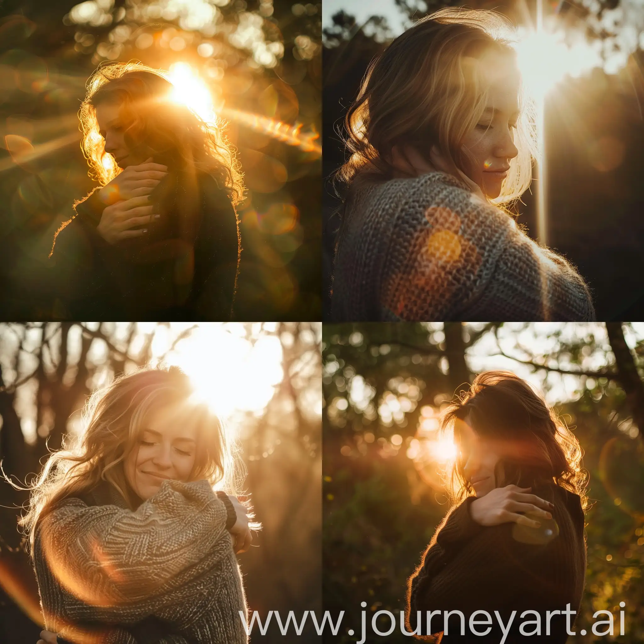 woman hugged by sunlight