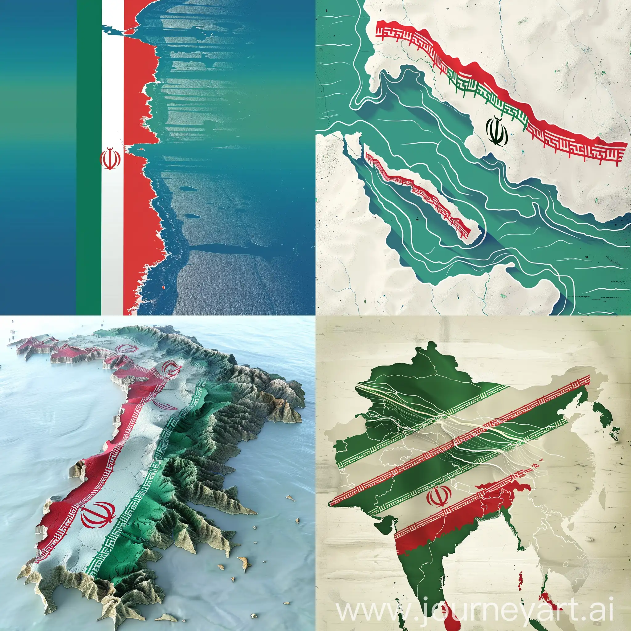 نقشه دریای خزر رو با استفاده از پرچم ایران طراحی کن