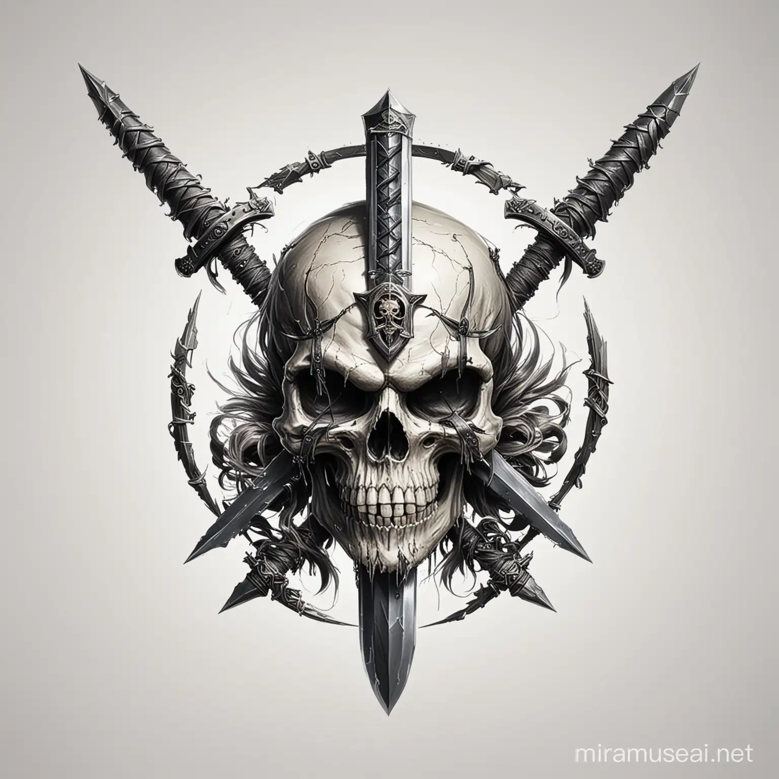 придумай логотип с черепом и мечами на белом фоне