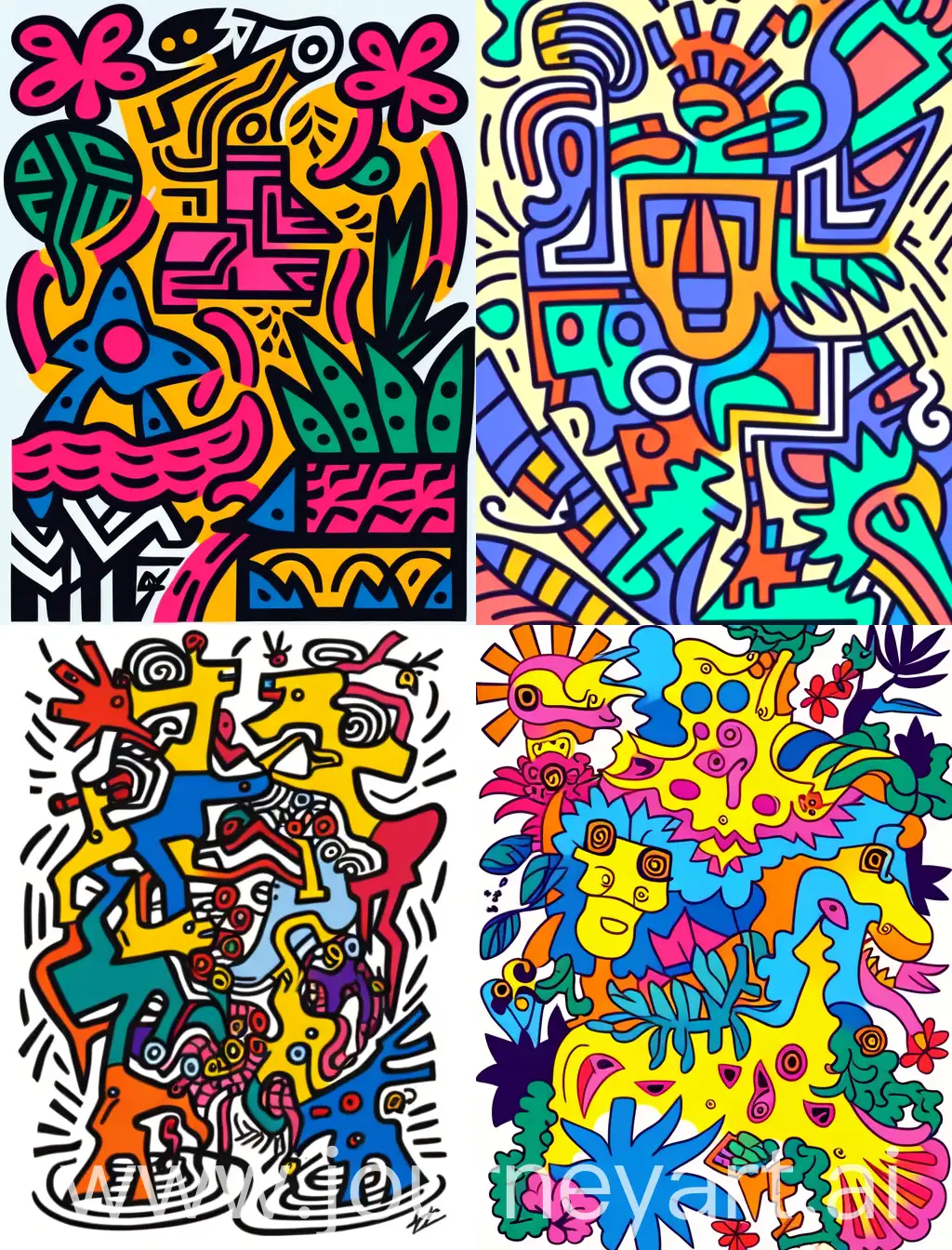 Bold-and-Colorful-Nature-Cartoons-in-Keith-Haring-Style