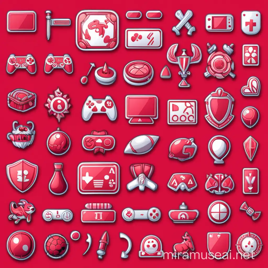 Red Background Game Icons Digital Gaming Concept with Vibrant Red Background