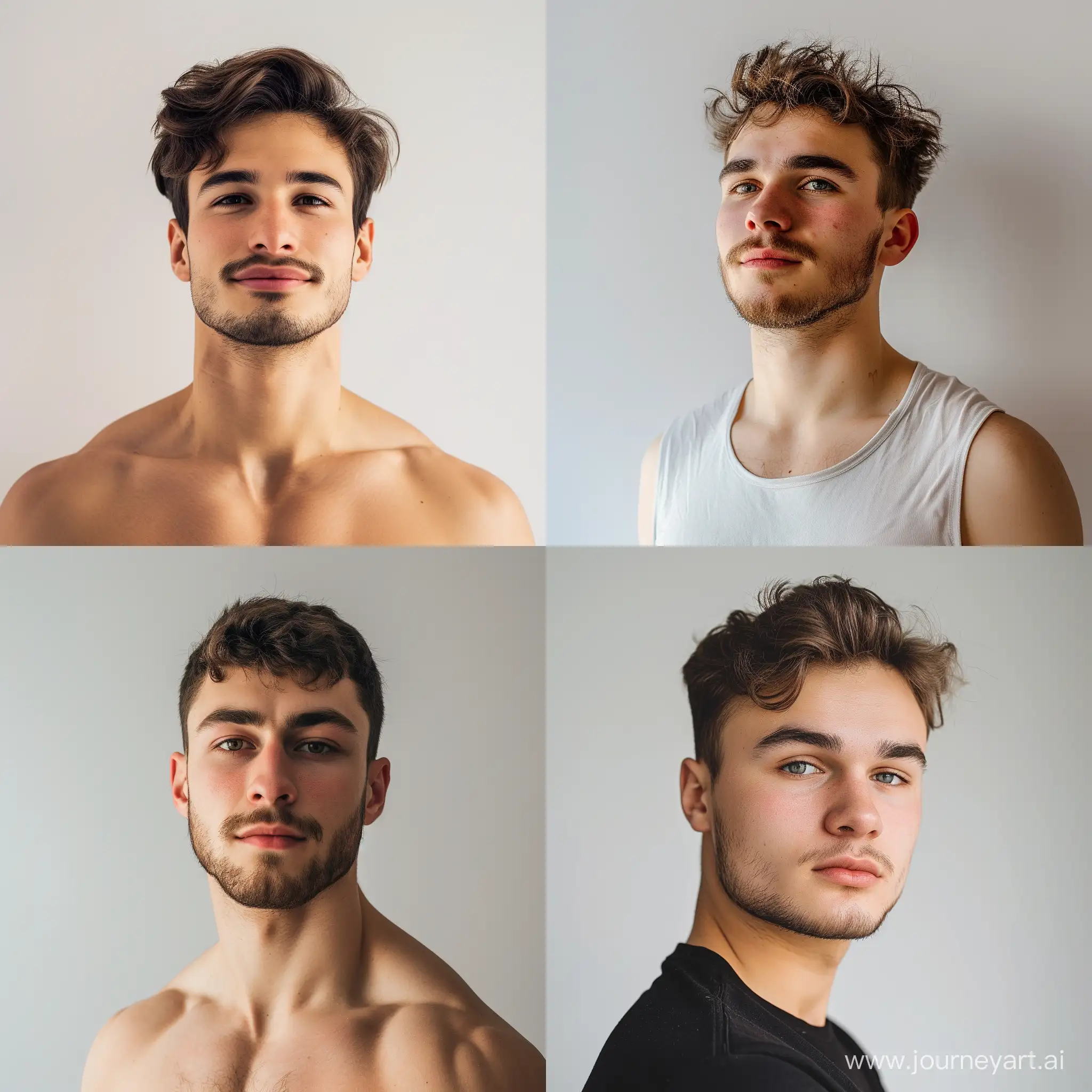 Male personal photo, half body, white background, 8k, Standard, --ar 1:1 --q 2