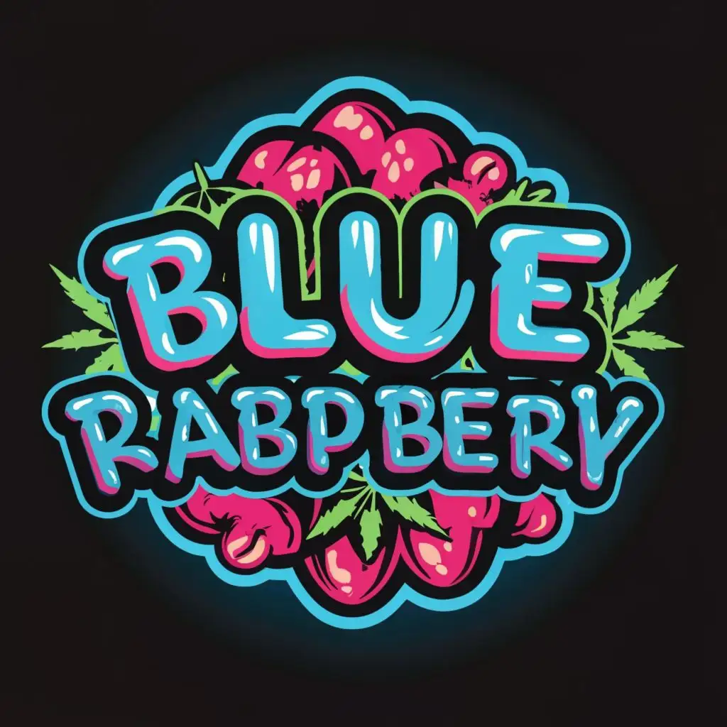 logo, Jolly rancher cartoonish Blue Raspberry font with stoned look with THC high look on it for, with the text "Blue raspberry", typography, be used in Restaurant industry