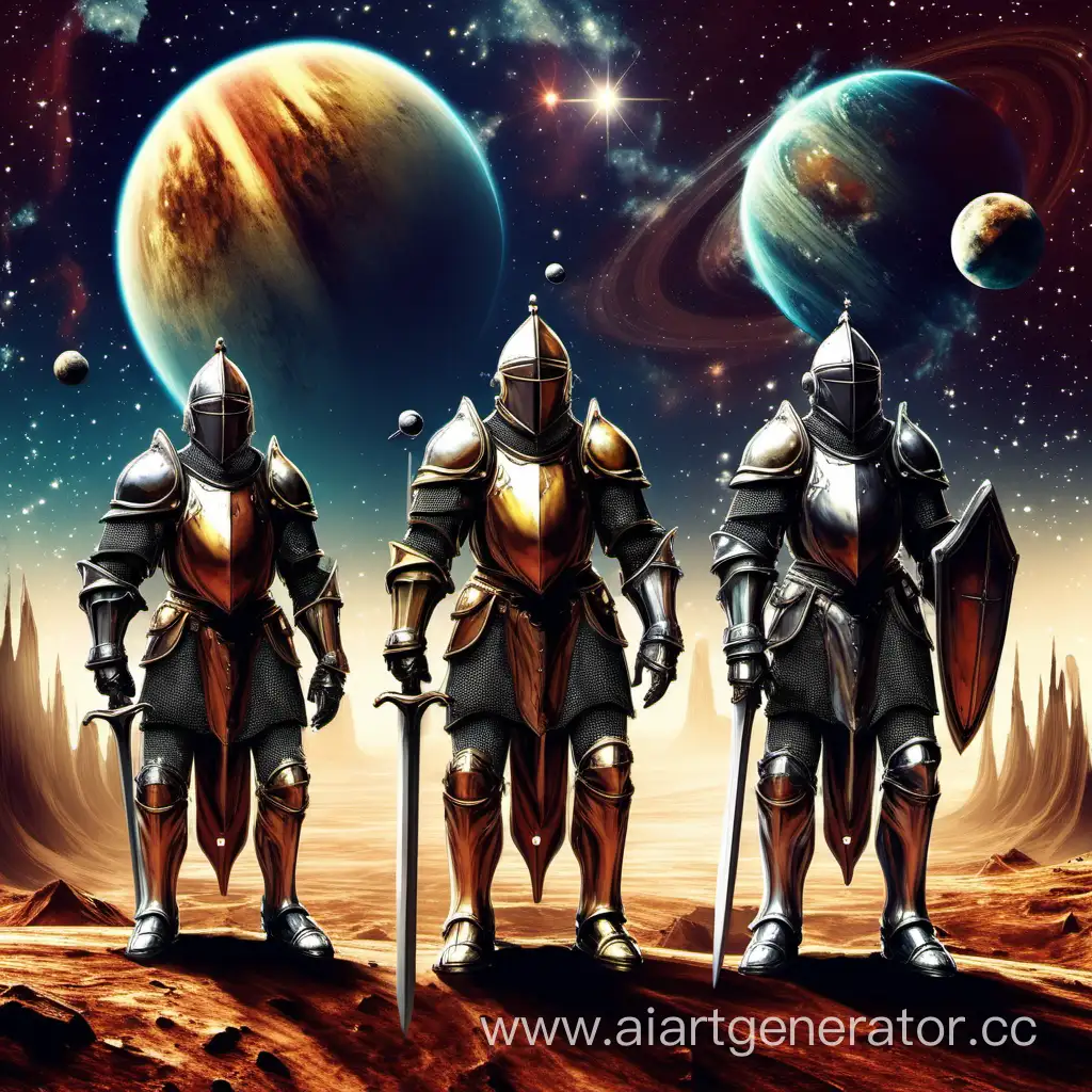 Три рыцаря на фоне планет