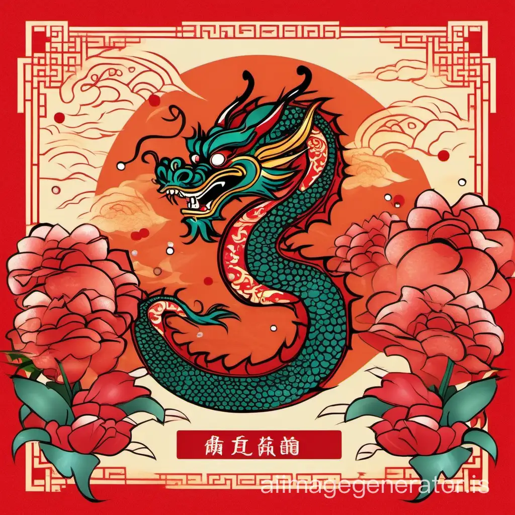 The traditional Chinese festival, Spring Festival, is here. This year is the Year of the Dragon. The dragon is a totem of the Chinese people, and they consider themselves descendants of the dragon. Generate a set of Spring Festival pictures with the theme of the dragon to convey New Year blessings. Add the text "龙行龘龘，前程朤朤" to the pictures. Avoid depicting any characters.