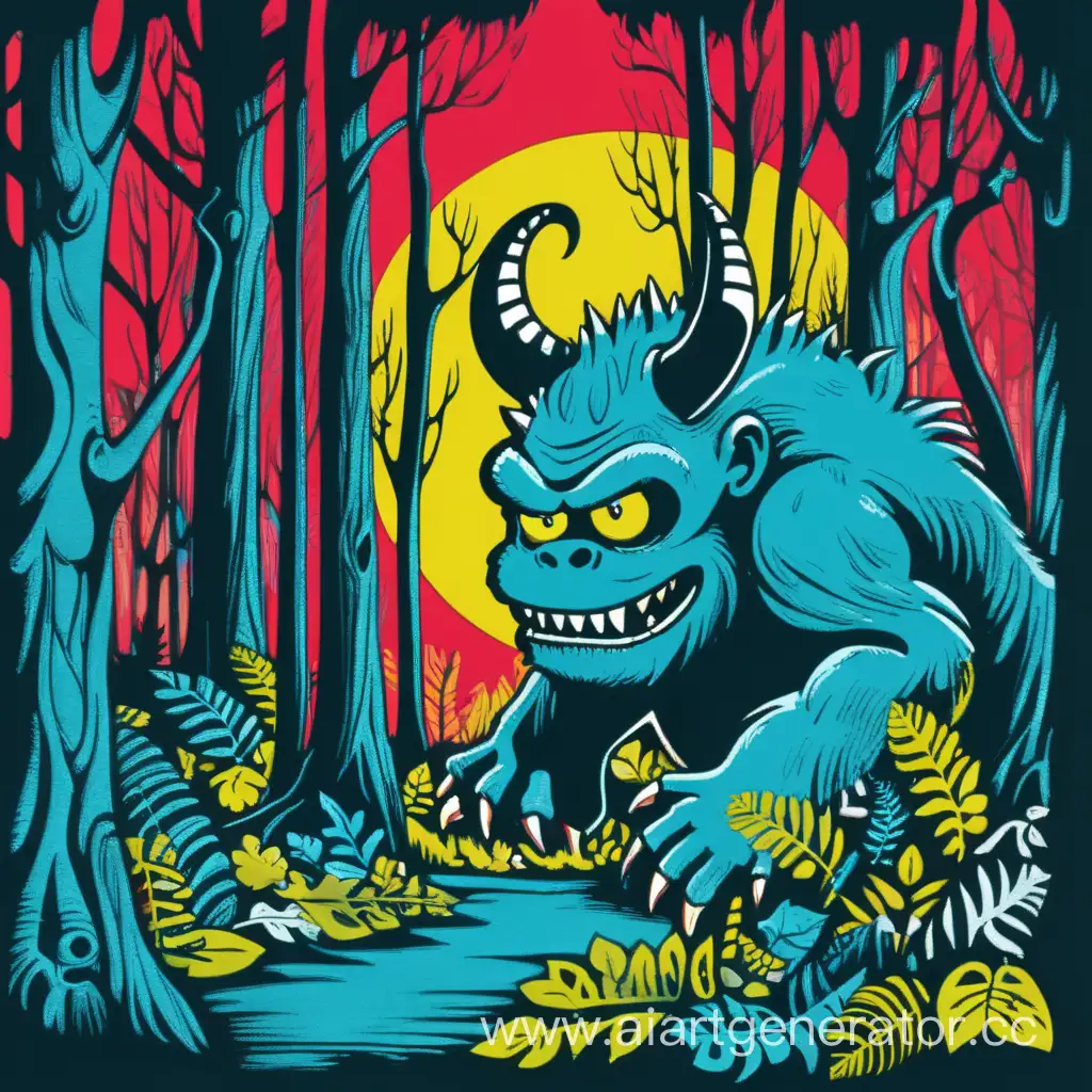 pop art stencil monster forest  3 colors