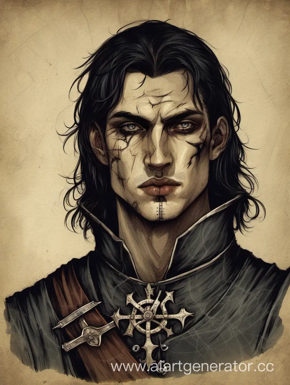 Young men, dark hair, facial scar, medieval, romania, inquisitor, witchhunter