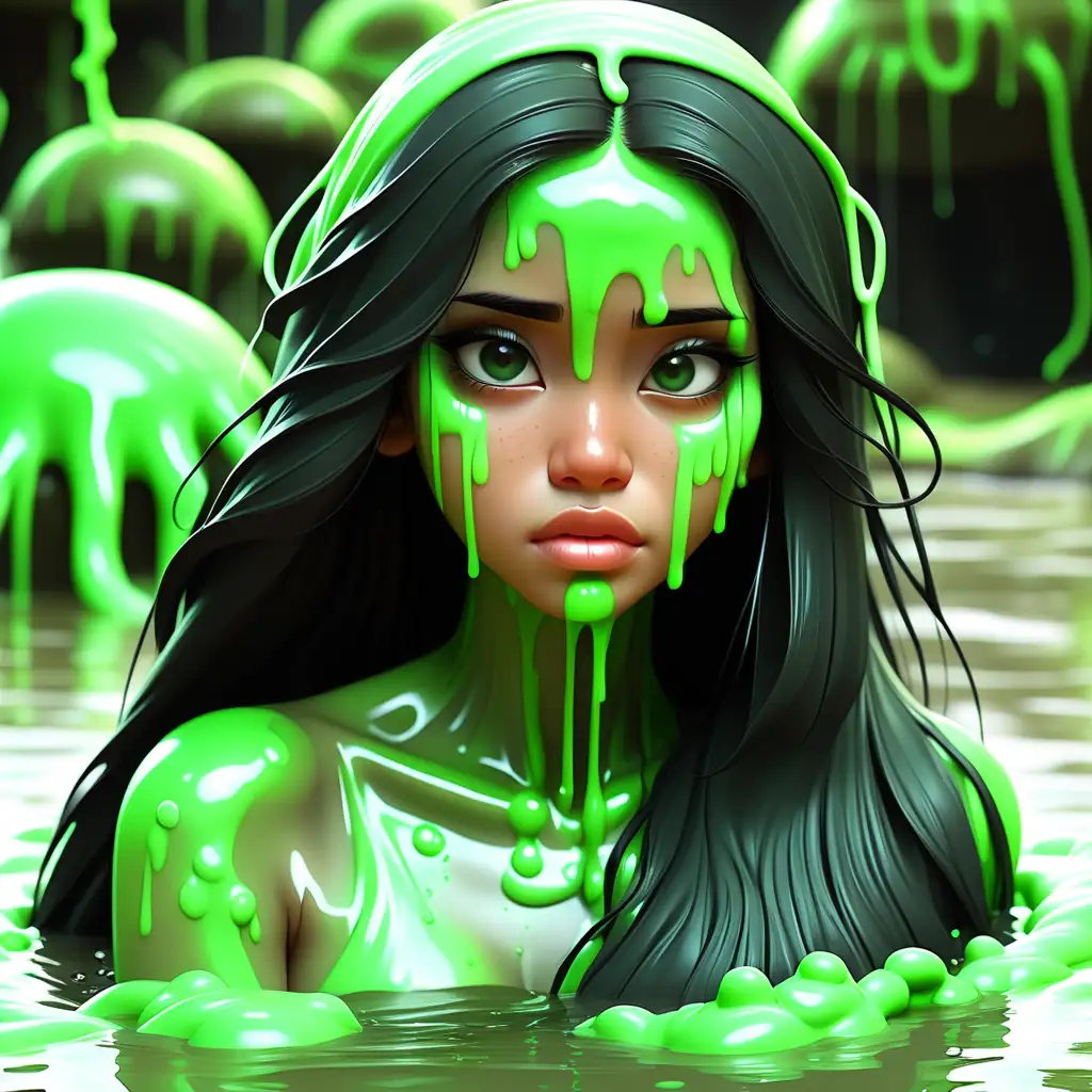 Indonesian Princess Covered in Green Slime Eerie Submersion