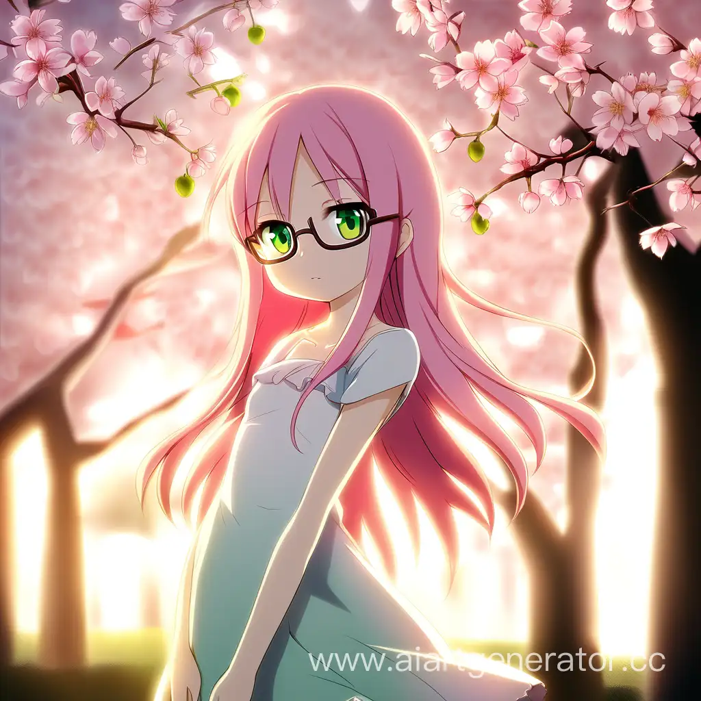 Anime-Girl-with-Pink-Hair-and-Green-Eyes-in-Cherry-Blossom-Garden