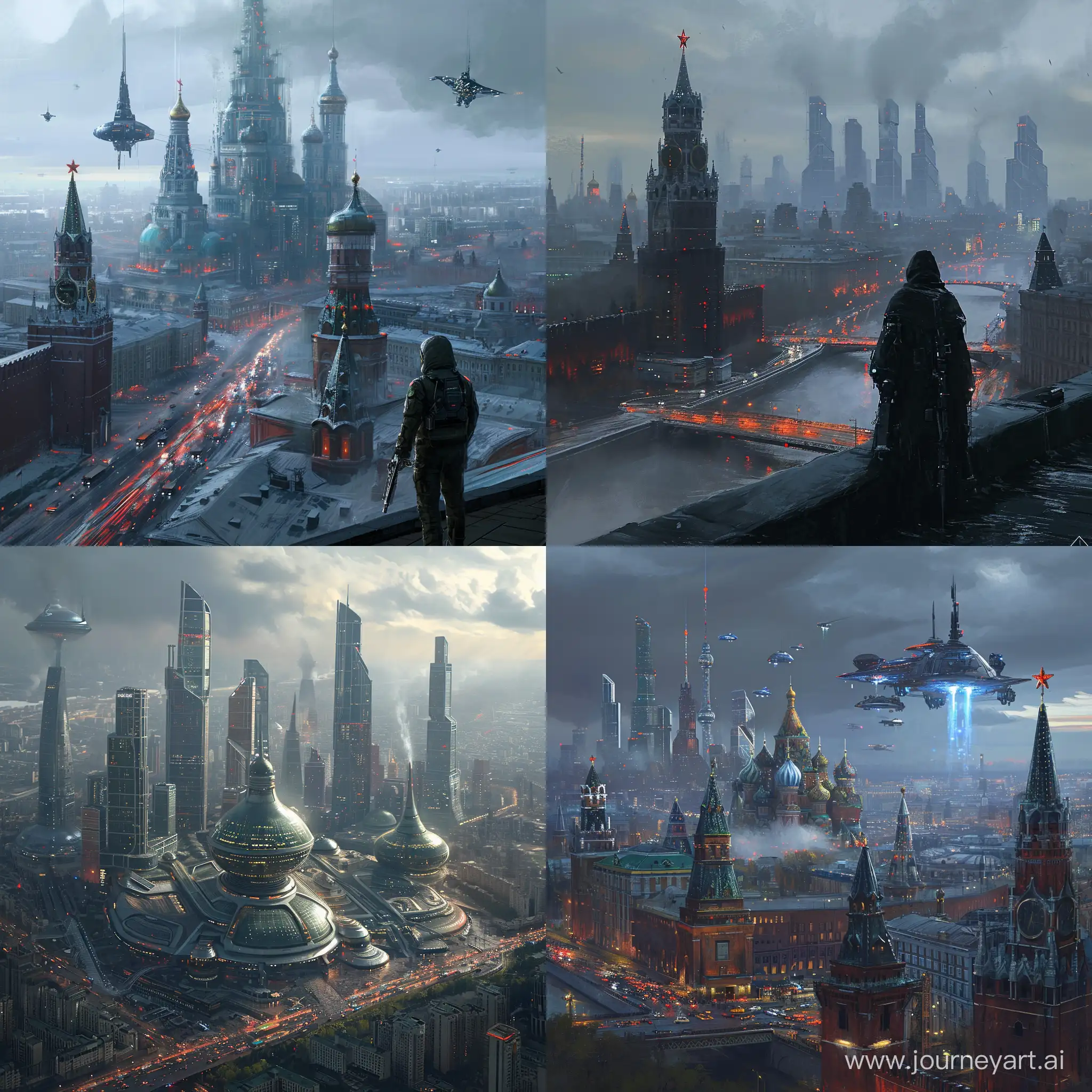 Futuristic dystopian Moscow, trending on artstation, trending on DeviantArt, science fiction --v 6
