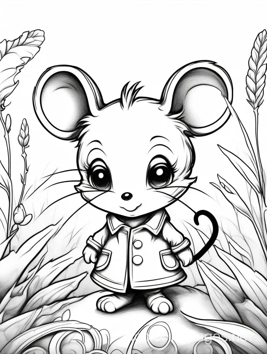 pencil sketch ,cute chibi little mouse, elegant , extremely detailed masterpiece, crisp quality, line art , field background, black and white, line art, white background, Simplicity, Ample White Space. The background is plain white to make it easy to color within the lines. The outlines of all the subjects are easy to distinguish, making it simple to color without too much difficulty, Coloring Page, black and white, line art, white background, Simplicity, Ample White Space. The background of the coloring page is plain white to make it easy for young children to color within the lines. The outlines of all the subjects are easy to distinguish, making it simple for kids to color without too much difficulty