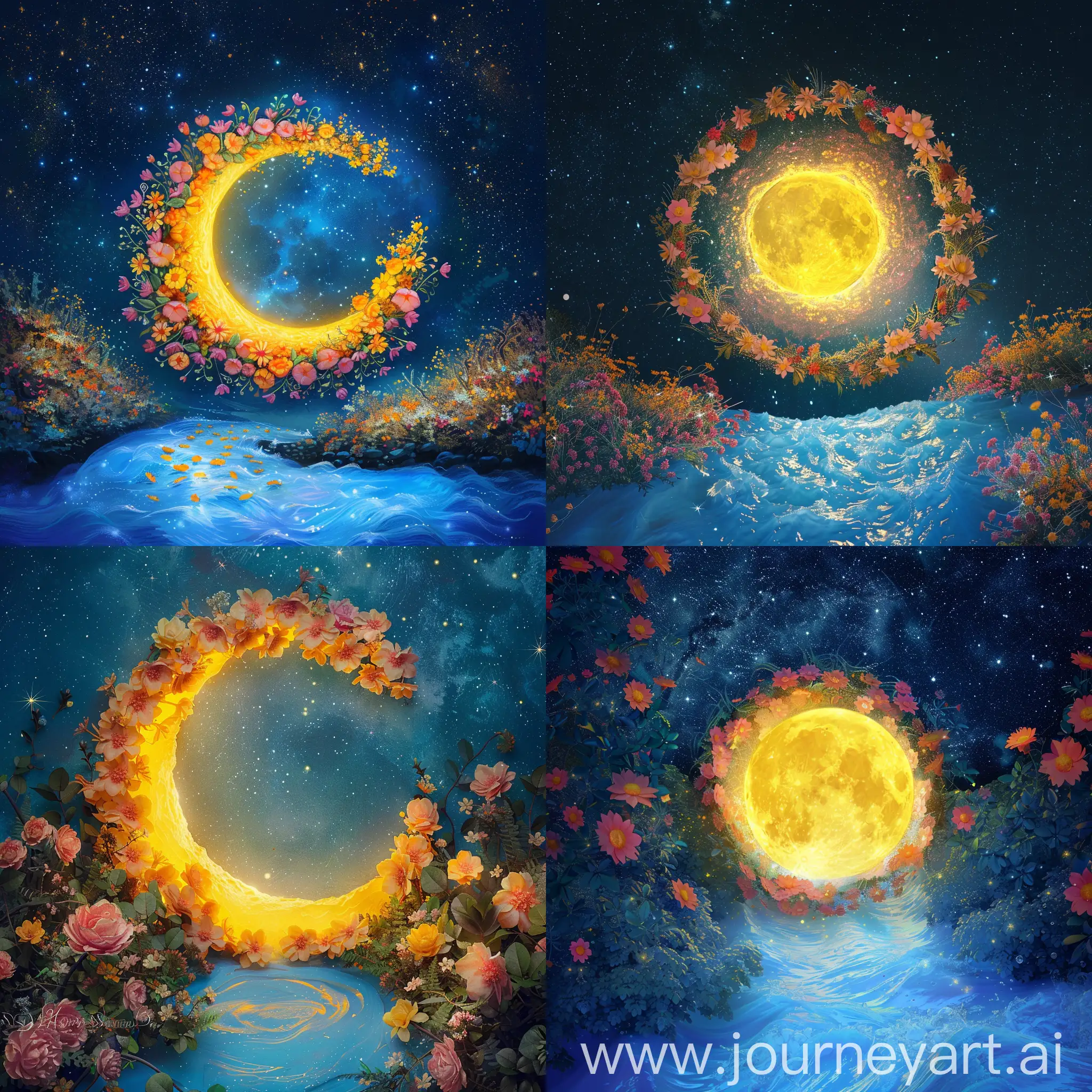 Moonlit-Night-with-Glowing-Moon-and-Floral-Wreath-Reflections