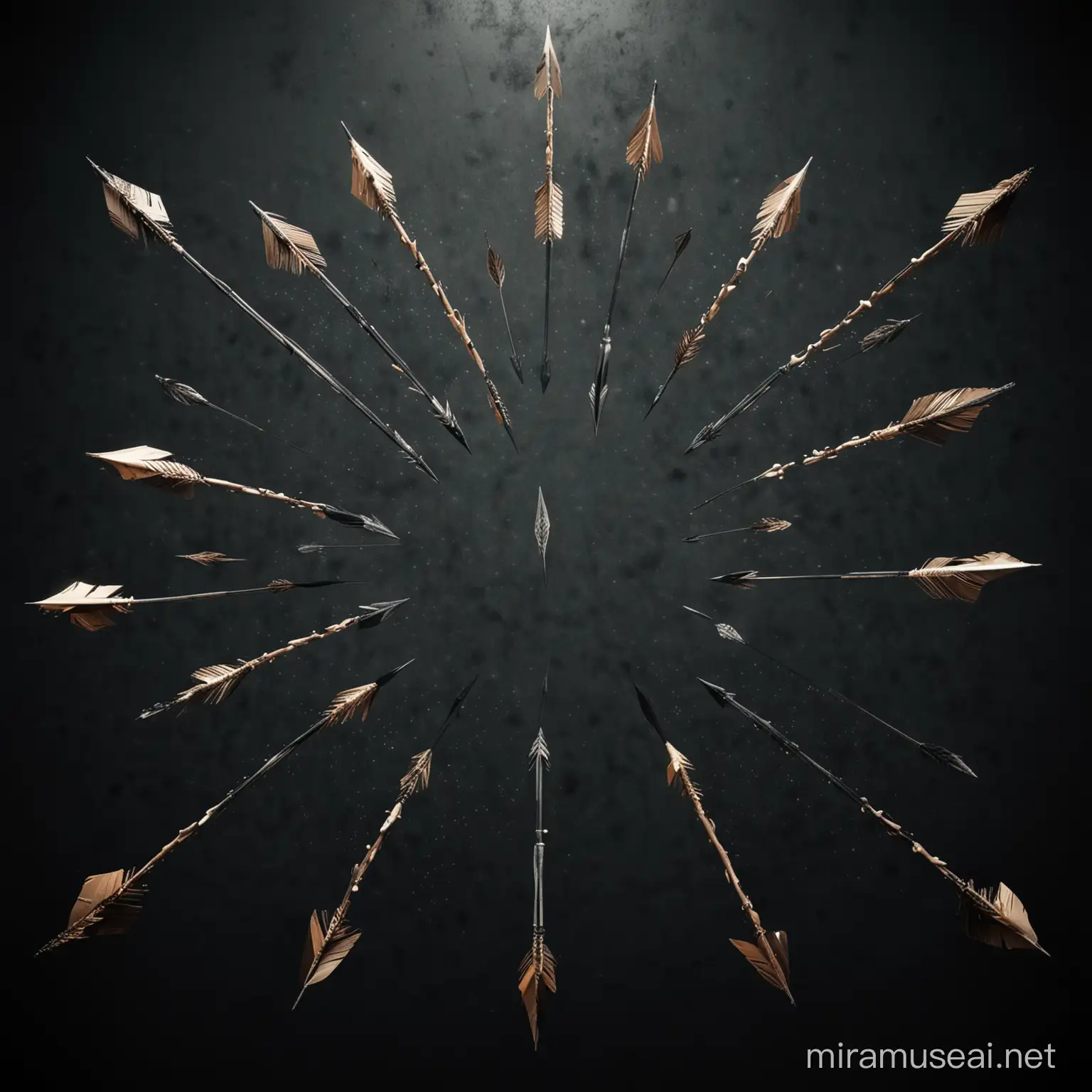 Intense Archery Action Arrows Aimed at the Viewer on Dark Background