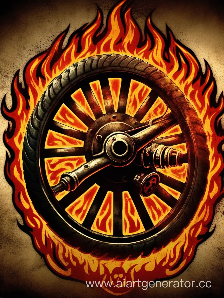 Логотип банды байкеров под названием "Адские колеса" в виде колеса в огне