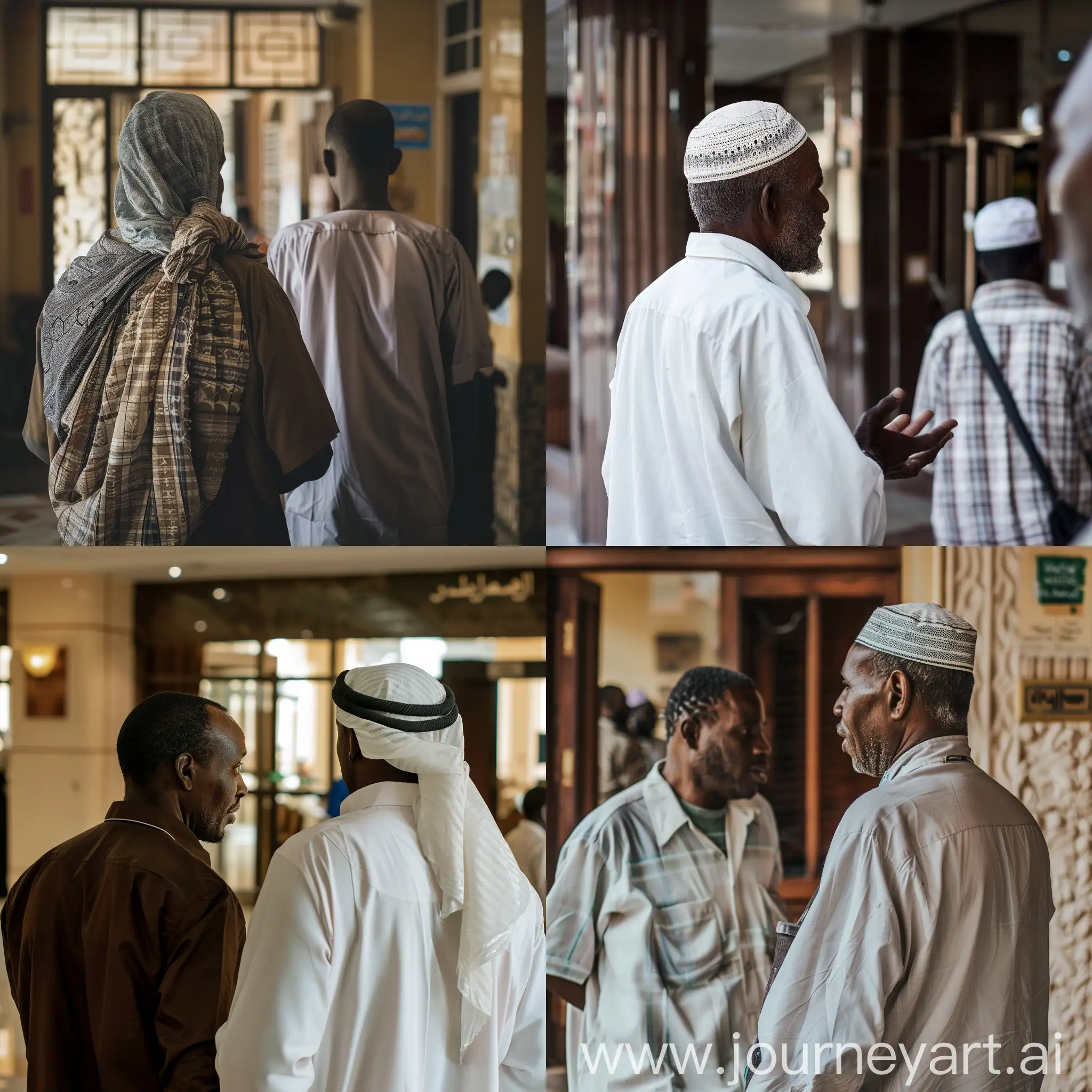 رجل سوداني الجنسية يبلغ من العمر 45 عاما , في فندق اراك في الخرطوم , يتحدث الى أحد موظفي الفندق , الصورة من الخلف 