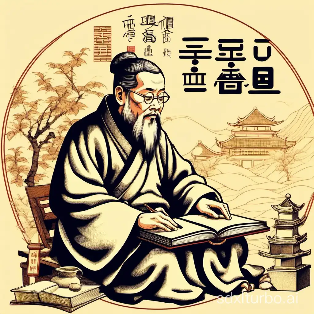 A distinguished ancient Chinese mathematician, mainly reflecting the scene of Zu Chongzhi studying mathematics, try to use vector images