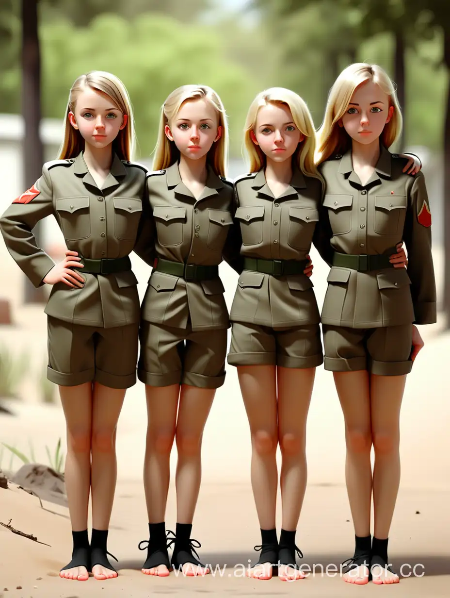 Barefoot-Girls-in-Military-Uniforms-Standing-Strong