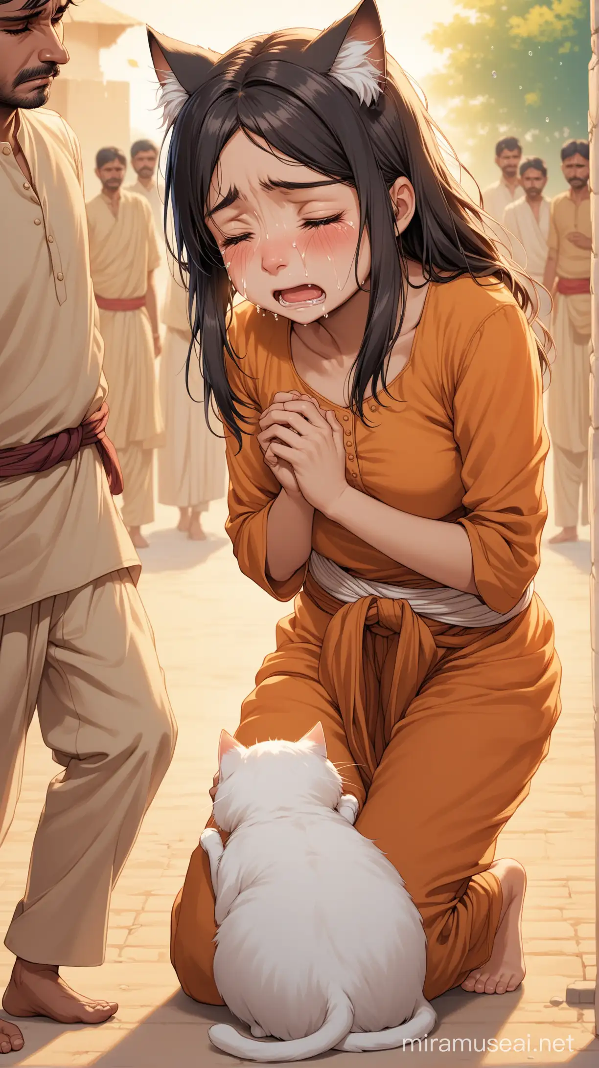 Crying Cat Girl in Indian Trousers