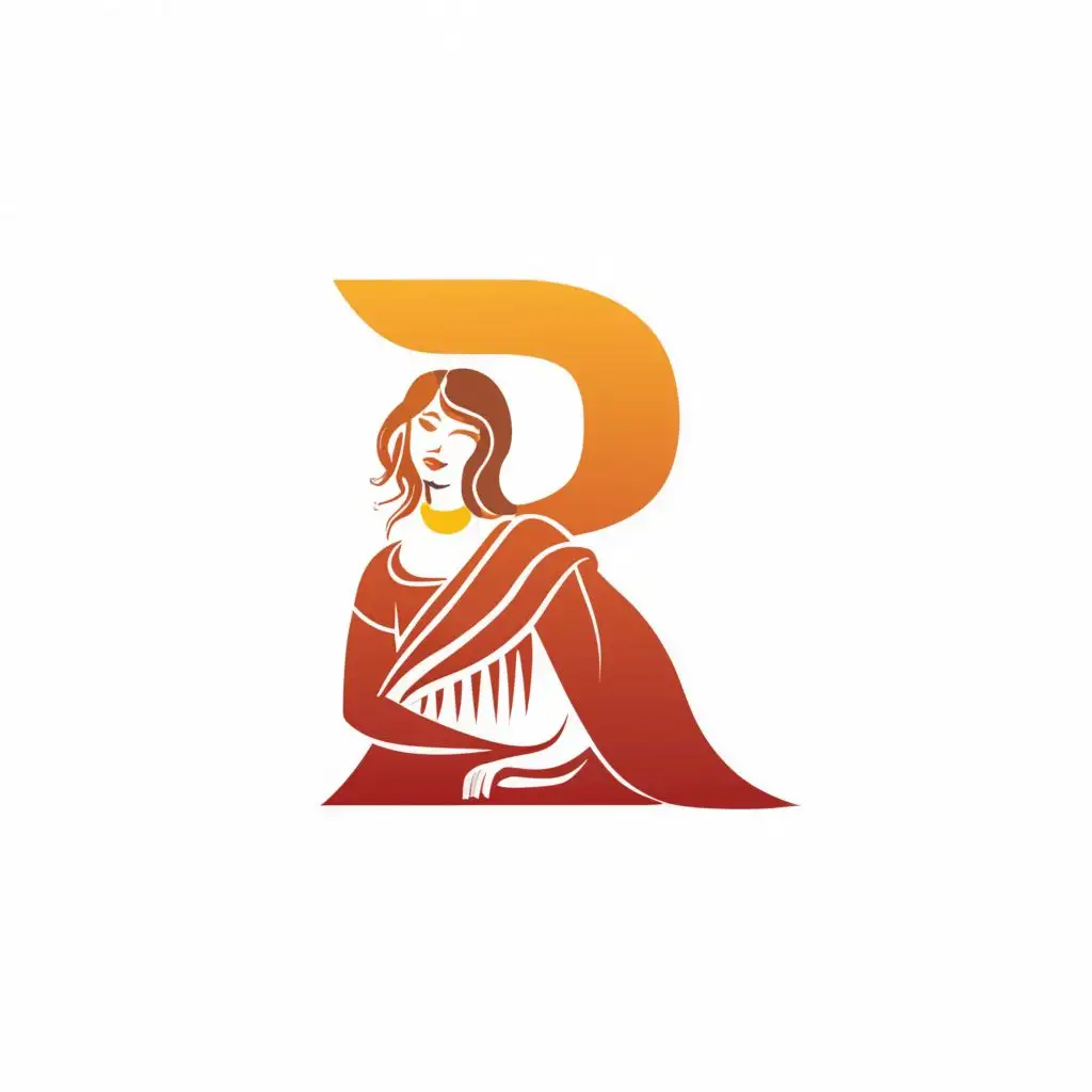 logo, create R letter in the for of a women wearing saree, with the text "NIVIRA", typography