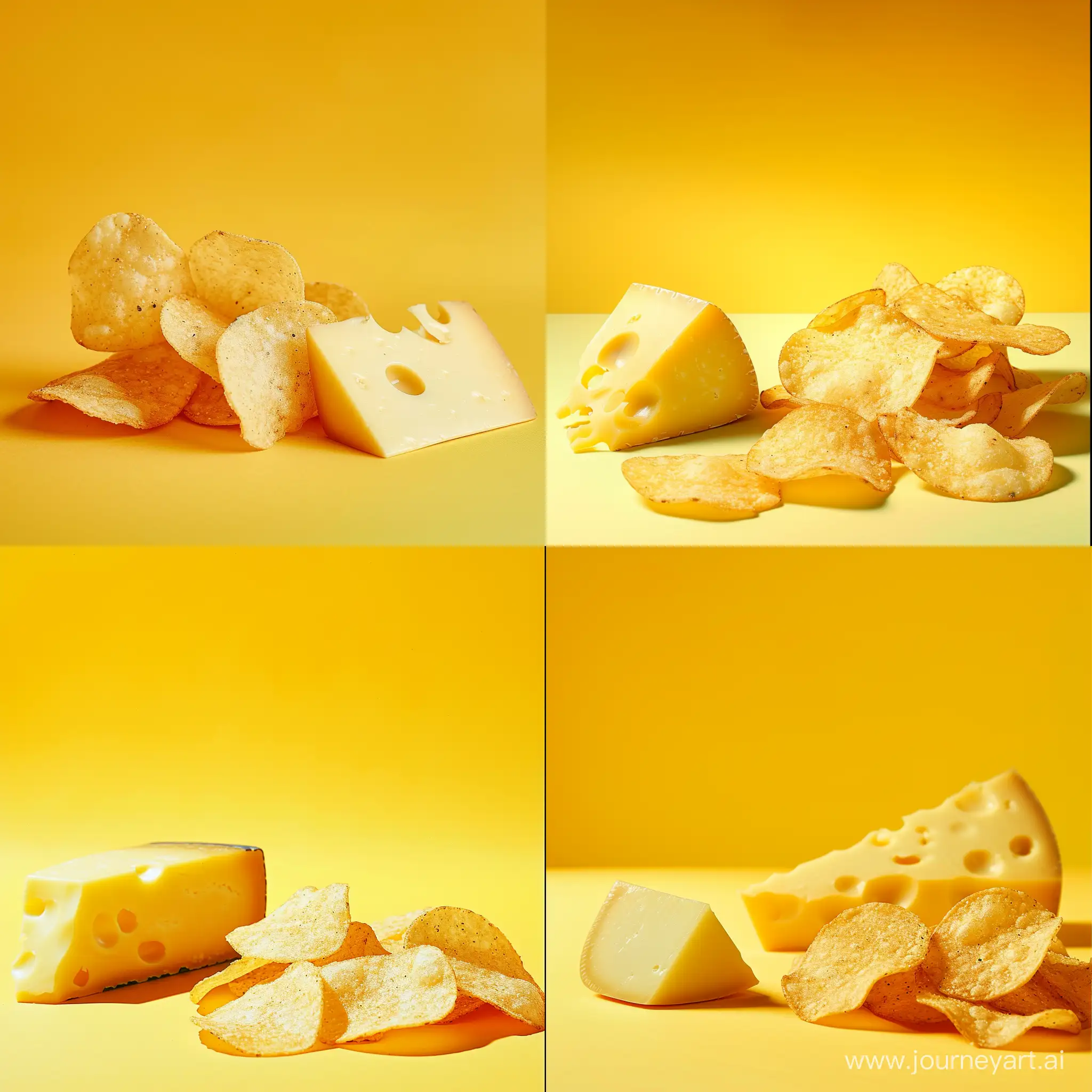 Delicious-Cheese-Chips-Arrangement-on-Yellow-Background-Studio-Food-Photography