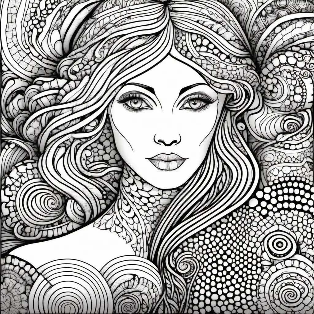 create a black and white coloring page of a Zentangle to inspire women, line-art only
