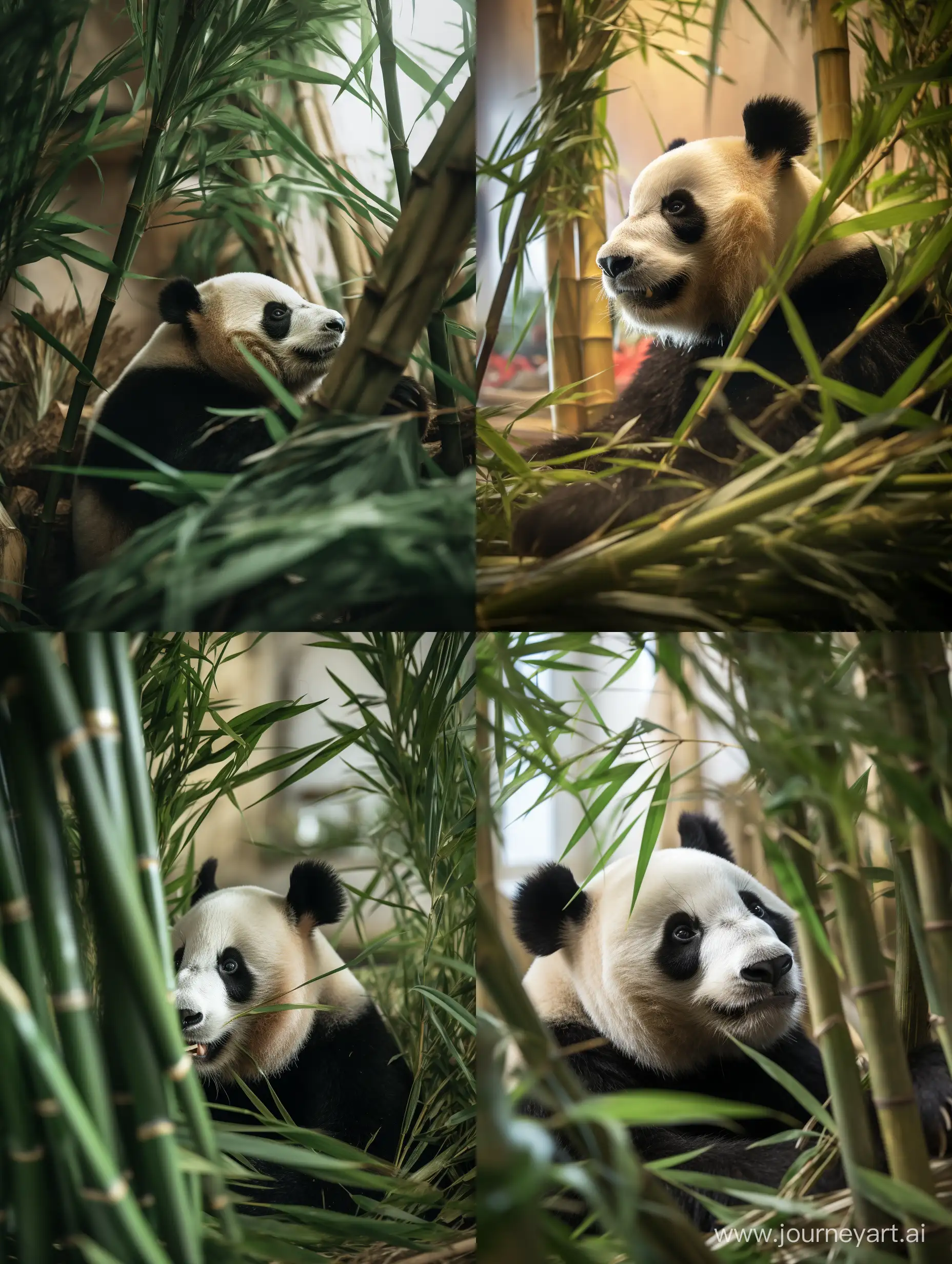 Captivating-BottomUp-View-of-Festive-Panda-Amidst-Bamboo-Wonderland