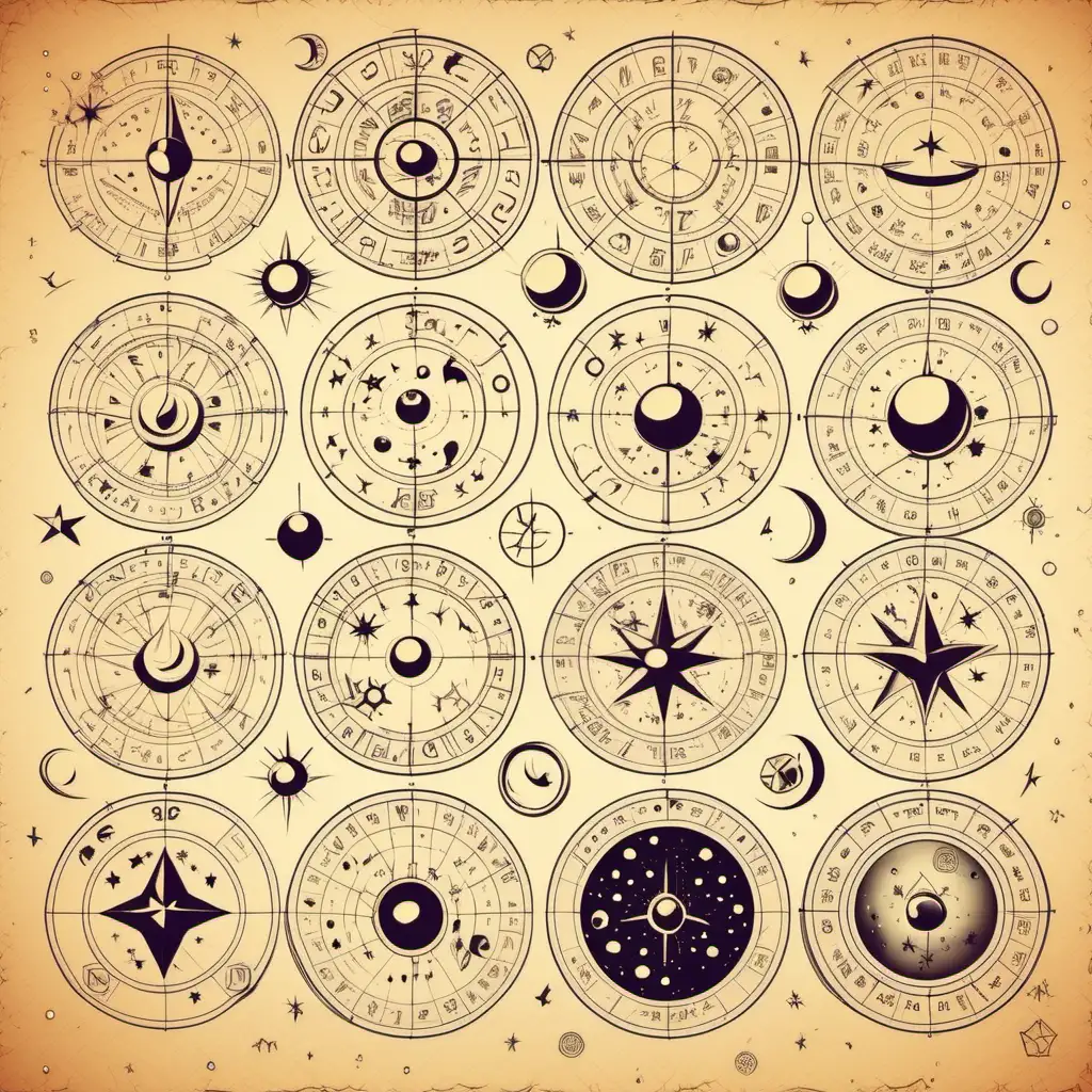 Astrological Icons Set on Clean White Background
