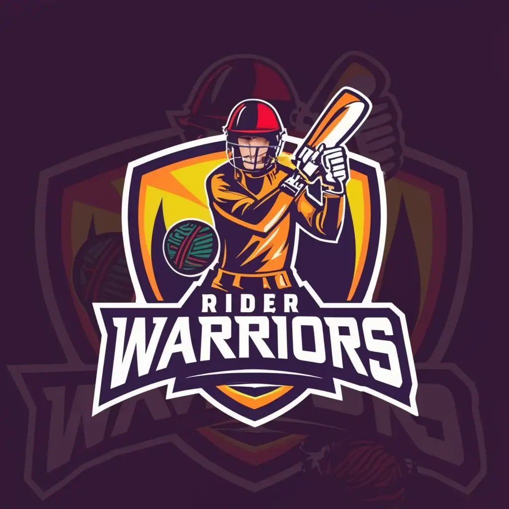 a logo design,with the text "Rider Warriors", main symbol:clicket , ball, wicket, stump, cricketer,Moderate,clear background