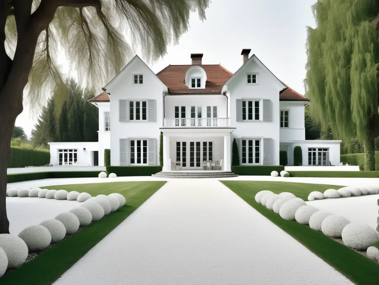 kühles bild von schönem Landhaus in hellen weiß tönen