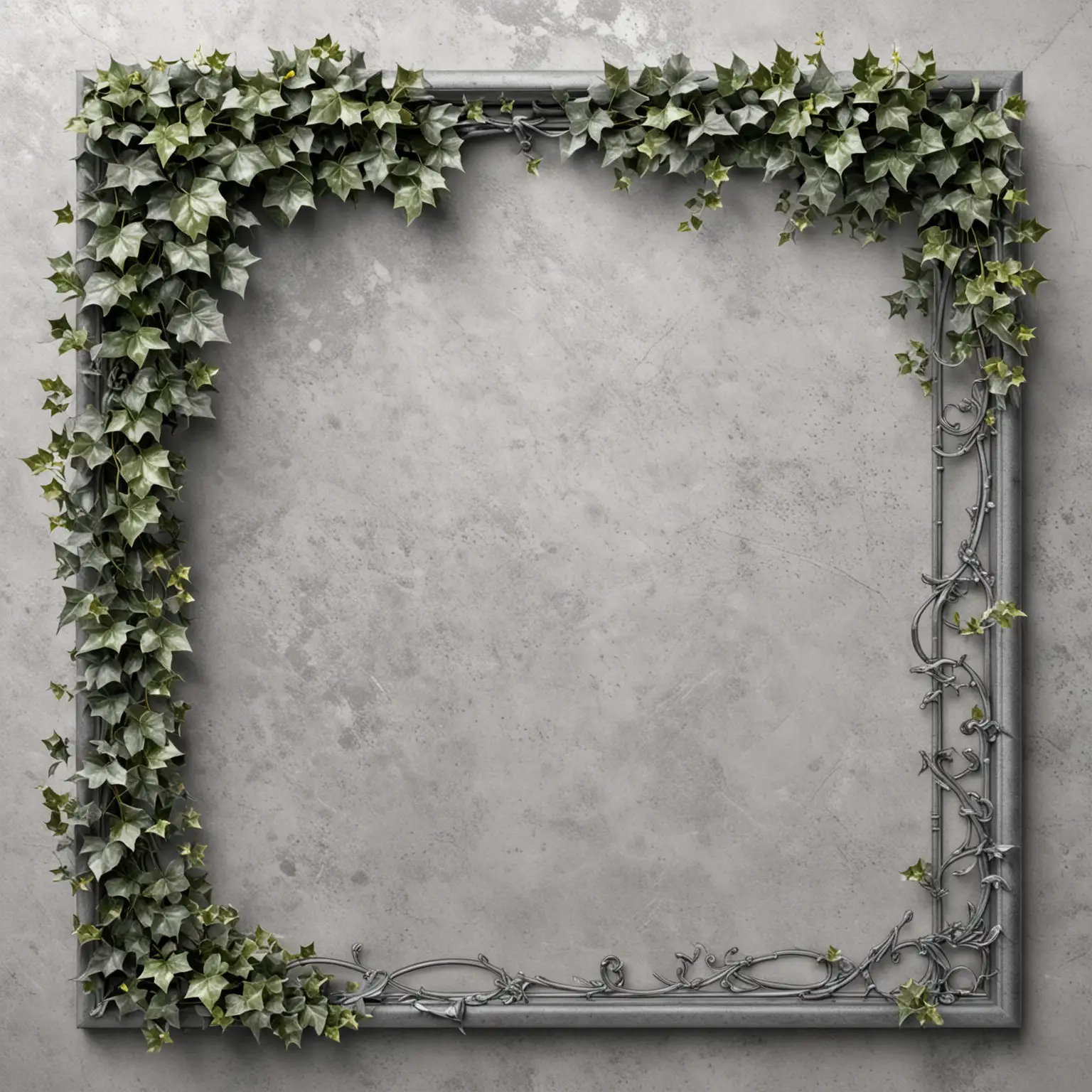 Hyperrealistic beautiful gray granite background, metal ivy frame with metal callae