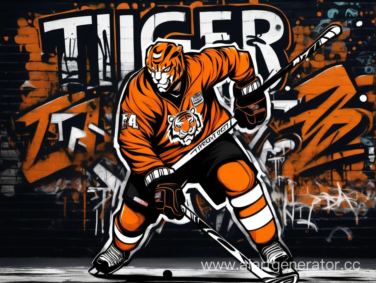 тигр хоккеист, оранжевая форма, силь марвел, граффити, черный фон