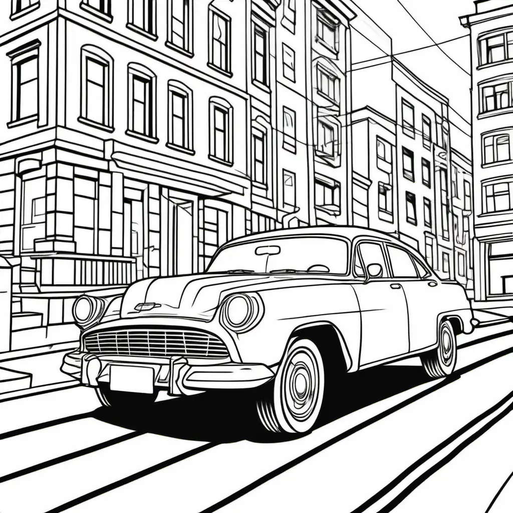 car coloring page, on the street black lines white background--17:22