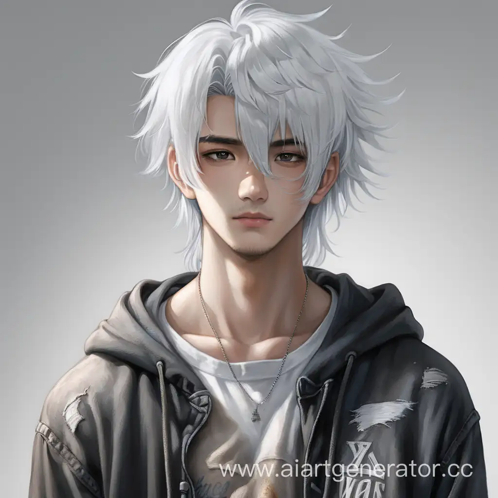 Young-Man-in-Worn-Attire-with-Distinctive-White-Hair
