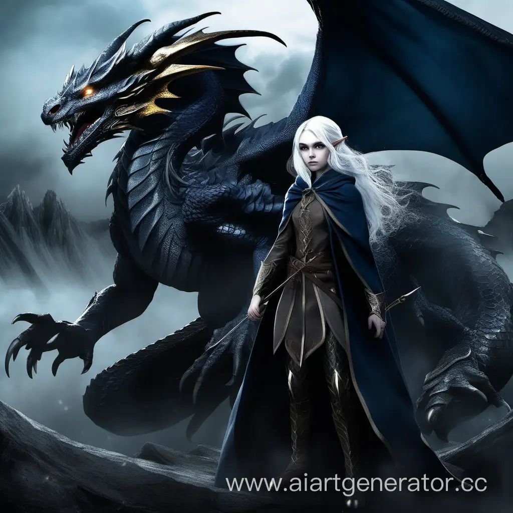 Mystical-Encounter-WhiteHaired-Elven-Huntress-and-Menacing-Dragon