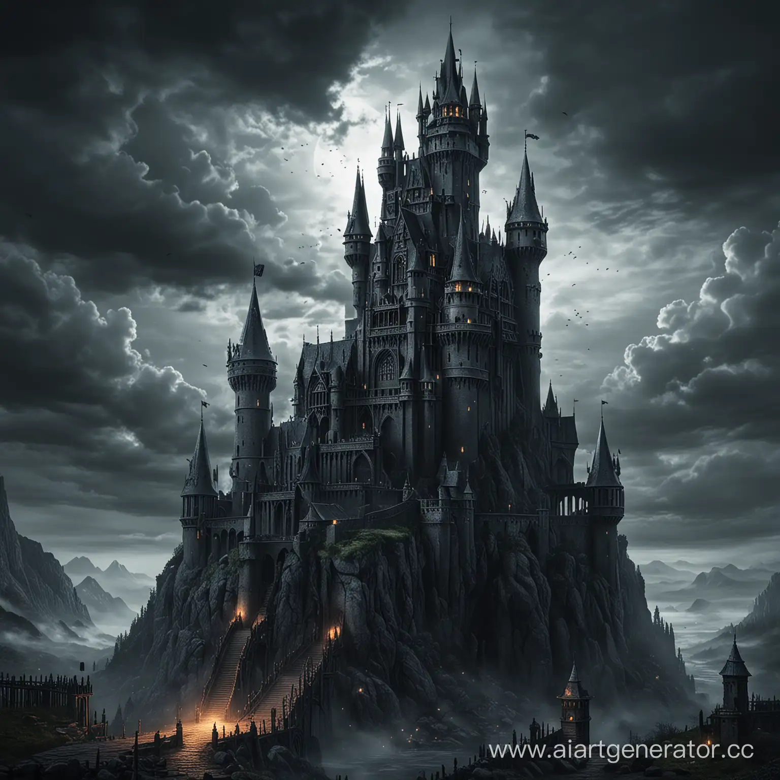 Fantasy dark castle,  2 towers