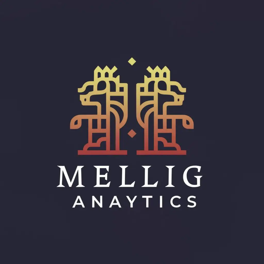 a logo design,with the text "Mellig Analytics", main symbol:Perspolis + Lion
,Moderate,clear background