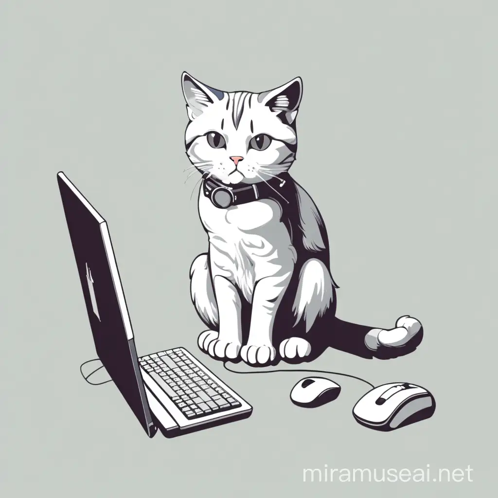 Simple, cat, sitting, computer, coding, cute, 