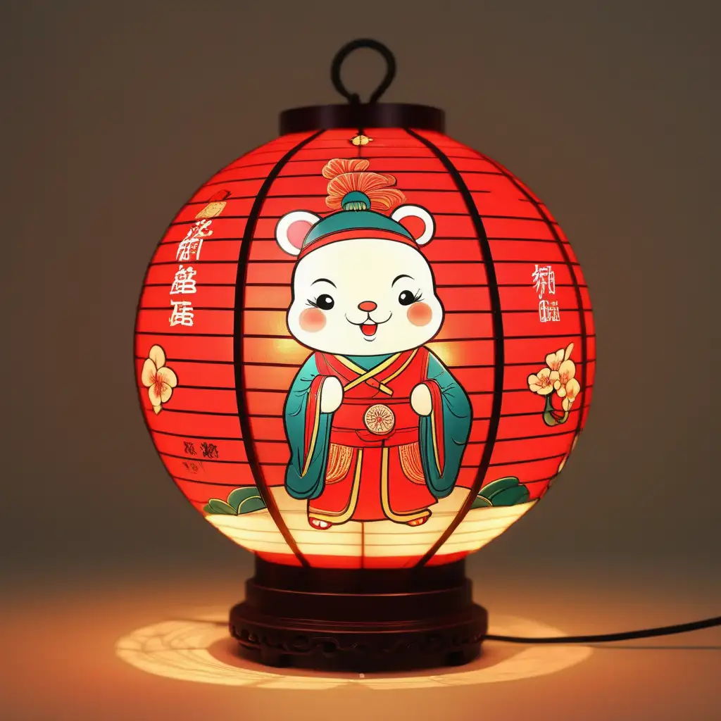 Vibrant Chinese New Year Cartoon Scene with Decorative Lights