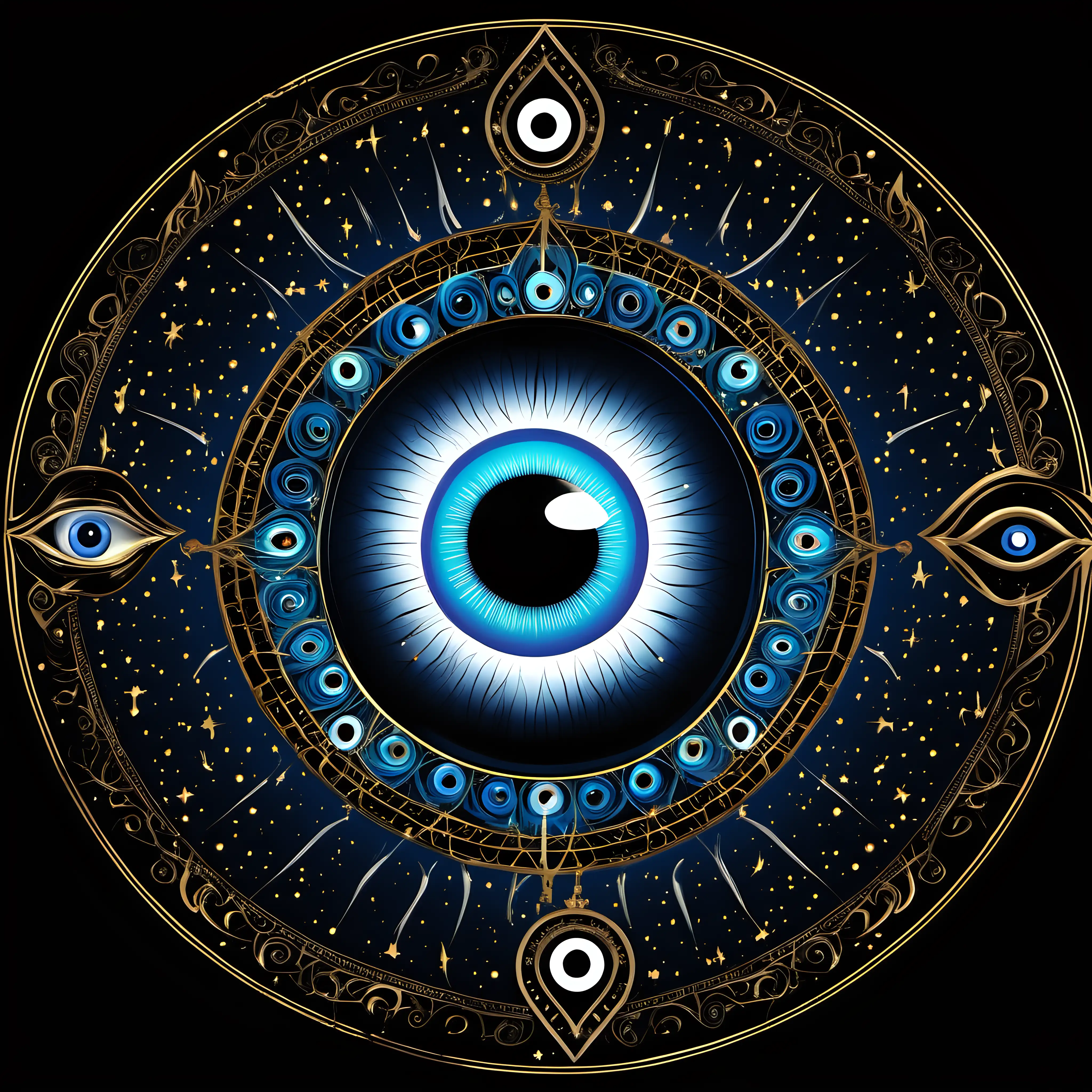 Celestial Evil Eye in Full Circle on Dark Background