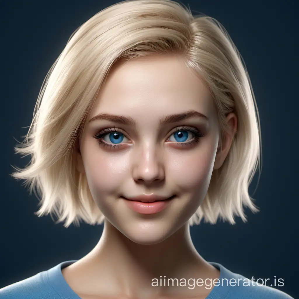 8k photorealistic portrait beautiful face * Of a young girl * Age: 20 years old * Facial expression: Cheerful and engaging * Skin texture: realistic and detailed * Makeup: natural and subtle * Eyes: detailed and expressive blue * Short blonde hair * Eyebrows: well-defined and natural * Resolution: 8k * Style: photorealistic * Features: detailed and harmonious * Pose: frontal face **