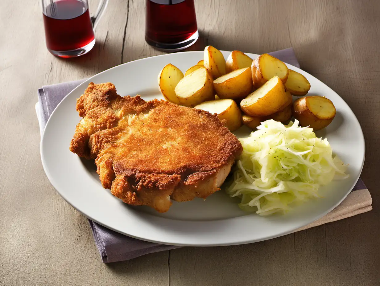 Crispy Breaded Pork Chops with Roasted Potatoes and Cabbage