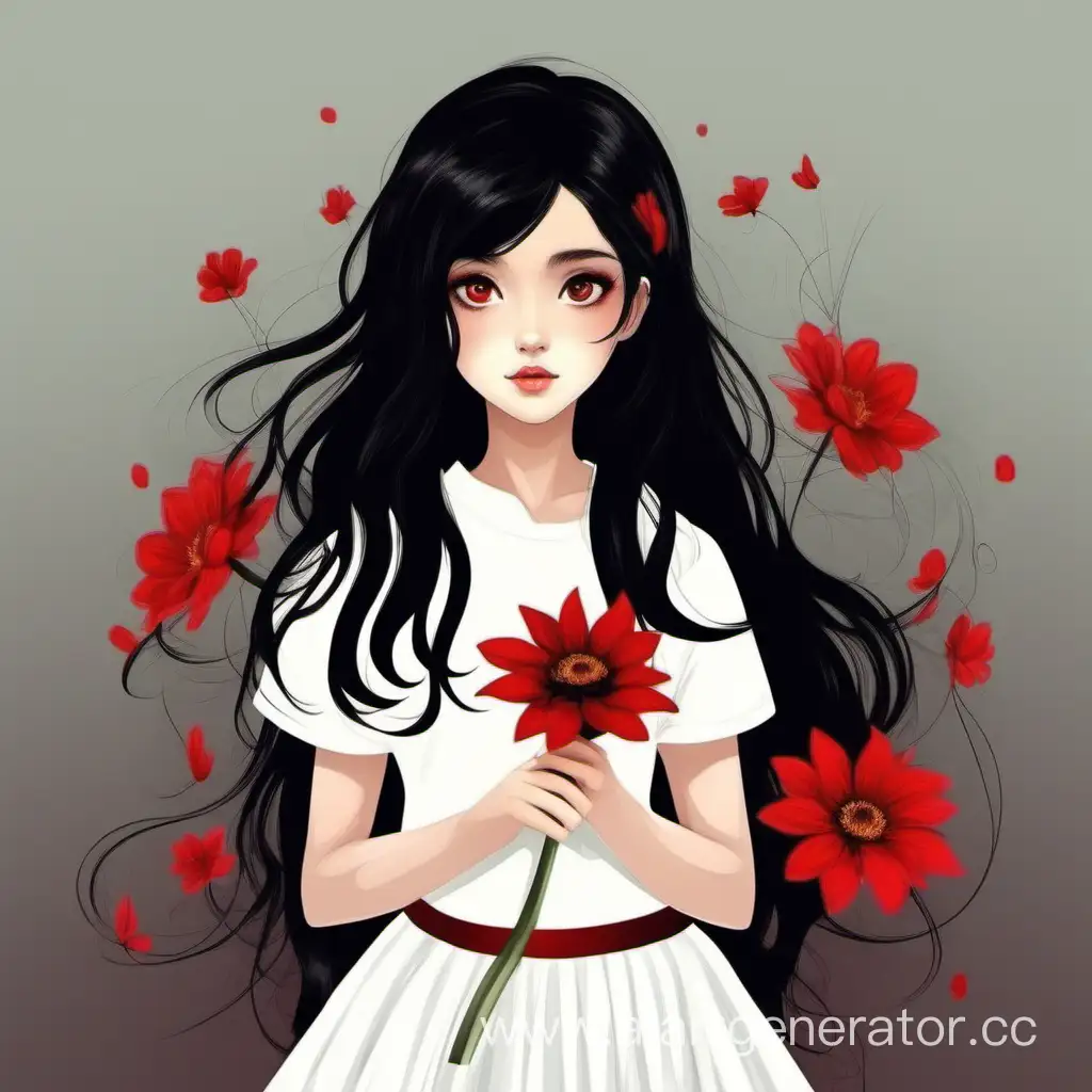Girl with black hair and white skirt and with a red flower in her hairGirl with black hair and white skirt and with a red flower in her hair