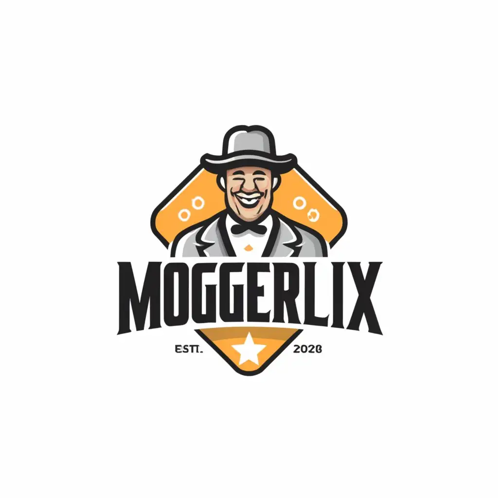 a logo design,with the text "Moggerflix", main symbol:Stylish man,complex,be used in Entertainment industry,clear background
