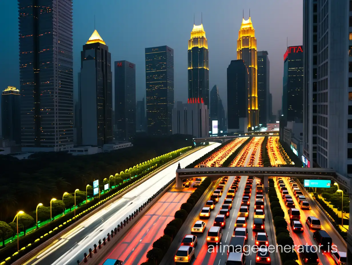 Vibrant-Urban-Nightscape-Illuminated-City-Skyline-Amidst-Busy-Traffic
